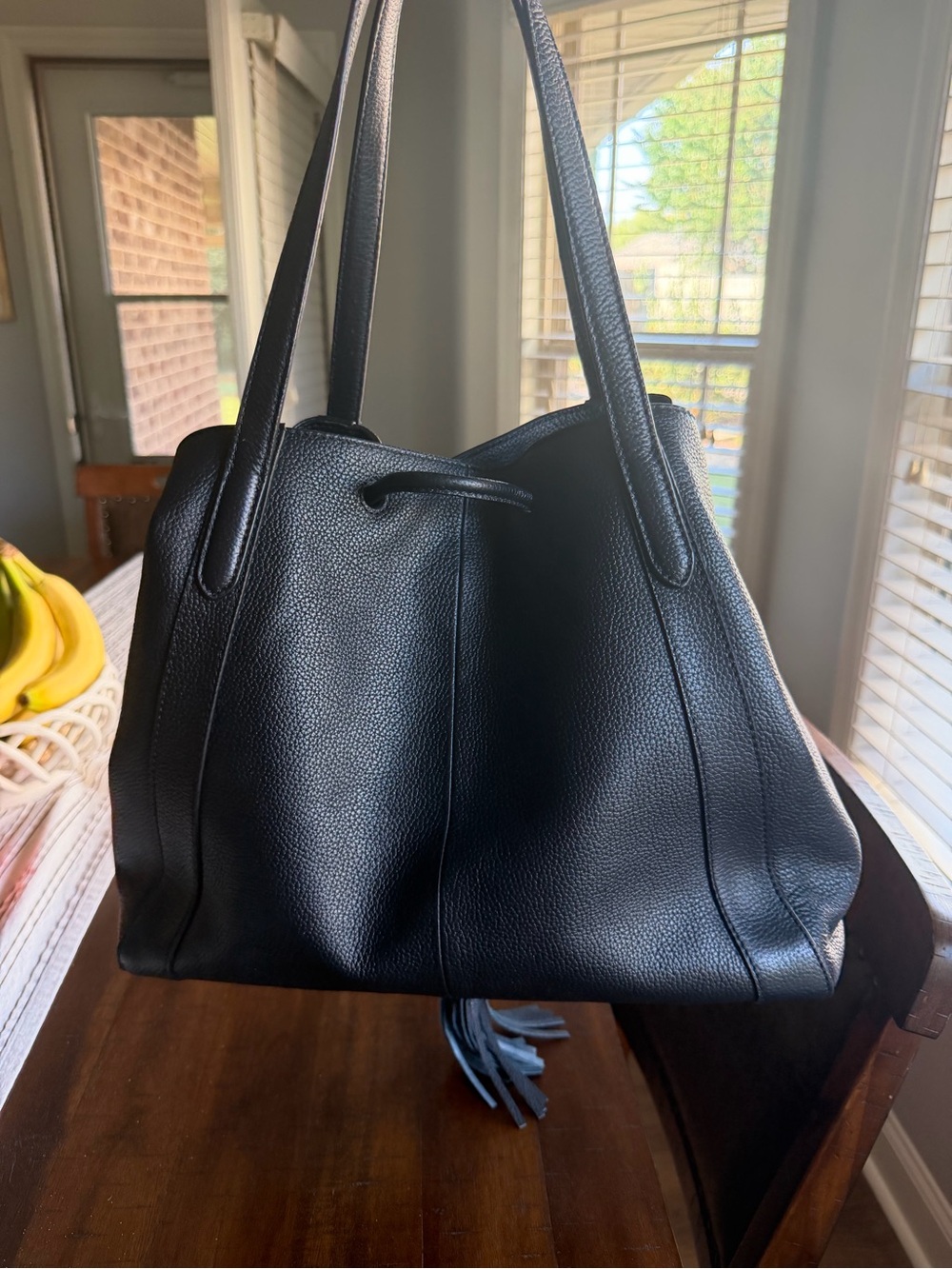 Tignanello Black Pebbled Leather Slouchy Tote Shoulder Bag w/Tassel - Picture 4 of 10
